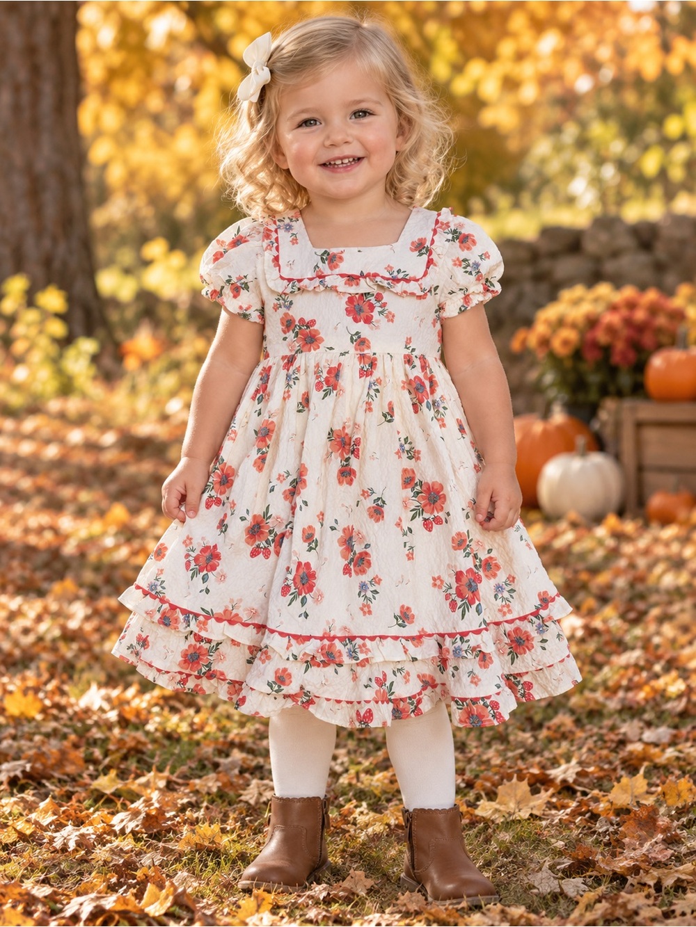 Cynthia Rowley Girls 4T Floral Ruffle Dress Smock Neck Fall NWT